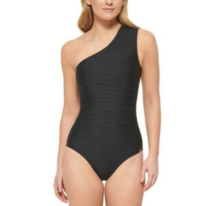 Calvin Klein One-Shoulder Starburst One-Piece Swimsuit Black Size 10 5008